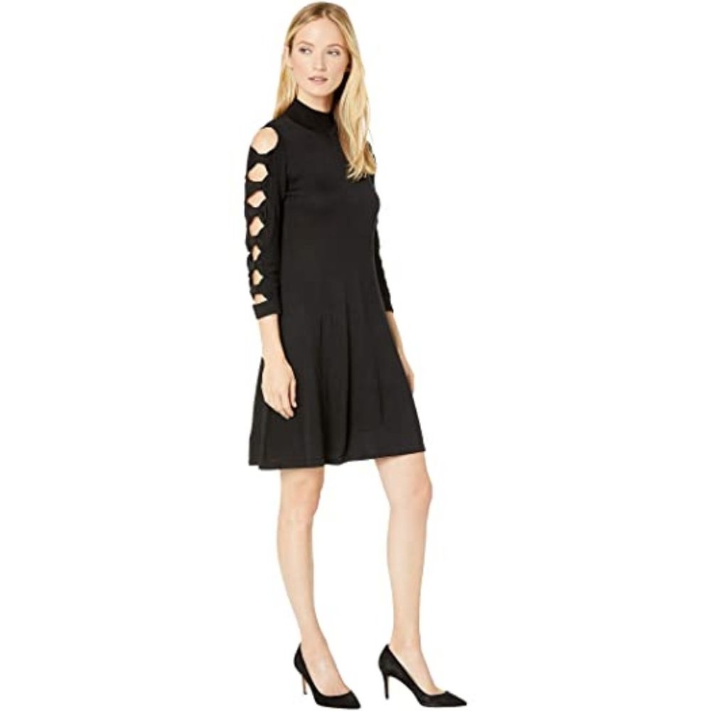 CeCe Black Bow Sleeve Mock Neck Sweater Dress XL - Picture 2 of 12